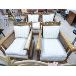 BERGERE 2 SEATER SOFA & 2 MATCHING CHAIRS WITH RATTAN SIDES & BACK & CUSHIONS