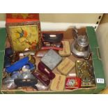 MIXED LOT OF VINTAGE ITEMS INCLUDING SPECTACLES & TINS