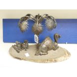 VICTORIAN CENTREPIECE SHOWING CAMELS AT REST UNDER A PALM TREE 20 CMS