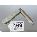 HALL MARKED SILVER & MOTHER OF PEARL HANDLED FRUIT KNIFE