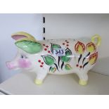 LARGE CERAMIC PIG / MONEY BOX, EAR A/F 17 CMS