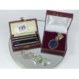 CASED SET OF 3 X STERLING SILVER BRIDGE PENCILS + 1 X OTHER + MARKED 925 SILVER PENDANT & CHAIN +