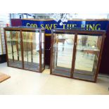 VICTORIAN MAHOGANY JEWELLER'S DISPLAY CABINETS. MIRRORED BACKS, LIGHTS UP GLASS, ORIGINAL BRACKETS &