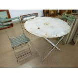 CIRCULAR METAL GARDEN TABLE & 2 CHAIRS