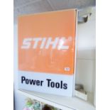 STIHL POWER TOOLS DOUBLE SIDED PROJECTING ADVERTISING SIGN WITH PERSPEX PANELS 80 X 70 CMS