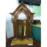 FRENCH BRONZED TABERNACLE, RELIQUARY, WITH KEY & CHALICE INSIDE , WITH ENAMEL PLAQUE & INLAID