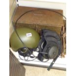 MILITARY HELMET + 2 LINERS FITTED WITH HEAD PHONES & MICROPHONES