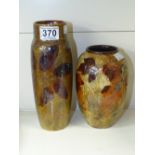 2 X ROYAL DOULTON STONEWARE VASES WITH AUTUMN LEAF DECORATION, 23 & 18 CMS