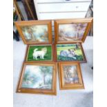6 FRAMED PICTURES DOGS & WOODLAND SCENES