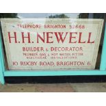 VINTAGE, WOODEN BUILDERS & DECORATORS TRADE SIGN FOR H.H. NEWELL , 10 RUGBY ROAD ,BRIGHTON 127CM X