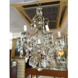 6 BRANCH CHANDELIER WITH GLASS DROPS