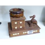 EASTERN CARVED WOOD CIGARETTE DISPENSER