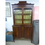 2 PIECE EDWARDIAN INLAID DISPLAY CABINET WITH BOW FRONT DOORS