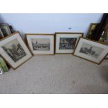 4 X H.RUSHBERRY ETCHING OF FRENCH TOWNS