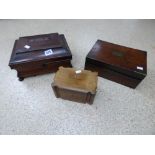 'JERUSALEM' TEA CADDY & MAHOGANY TEA CADDY + 'CHRISP' WRITING BOX