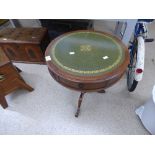 DRUM TABLE WITH LEATHER INSERT 60 X 50 CMS
