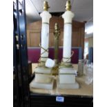 2 X ALABASTER BASED LAMPS + BRASS TABLE LAMP
