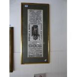 FRAMED MIDDLESEX MUSIC HALL POSTER DATED 1888. 84 X 39 CMS