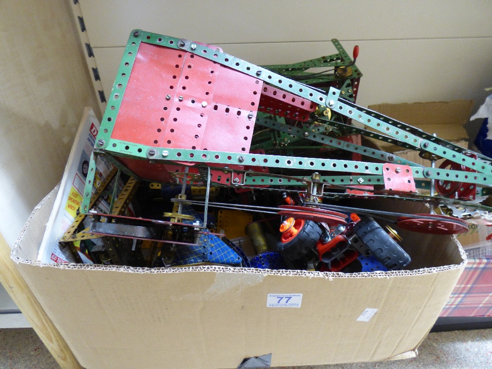 BOX OF BUILT MECCANO MODELS