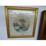 GILT FRAMED WATERCOLOUR PAINTING OF A COUNTRYSIDE SCENE 37 X 39 CMS