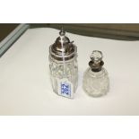 HALLMARKED SILVER RIMMED SCENT BOTTLE + HALLMARKED SILVER TOPPED CONDIMENT JAR & HALLMARKED SILVER