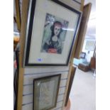SIGNED & DATED NICOLA SLATTERY LIMITED EDITION COLLAGRAPH 'KIMONO' & FRAMED ORIENTAL SILK FABRIC