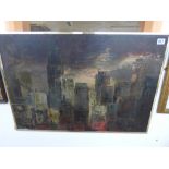 FRAMED CITY SCENE OIL ON BOARD PAINTING 90 X 62 CMS BY PLANTE
