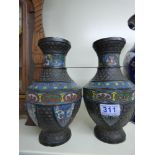 PAIR OF 19th CENTURY CHINESE CHAMPLEVE / BRONZE VASES 25 CMS