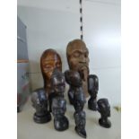 COLLECTION OF AFRICAN STYLE CARVED WOOD BUSTS