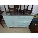 STAINLESS STEEL TOPPED PAINTED 5 DRAWER / 2 DOOR CUPBOARD