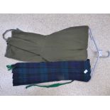 PAIR OF KHAKI MILITARY TROUSERS & TARTAN KILT ACCESSORY