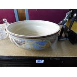 LARGE ART POTTERY BOWL WITH MONOGRAM TO BASE