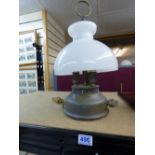 CONVERTED OIL LAMP WITH OPAQUE GLASS SHADE