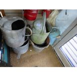 2 X GALVANISED WATERING CANS & ASSORTED BUCKETS