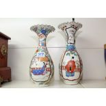 2 X 19th CENTURY JAPANESE POTTERY VASES, LARGEST BEING 31 CMS