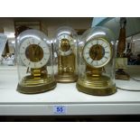 3 X GLASS DOMED CARRIAGE CLOCKS