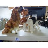 CERAMIC DASCHUND & 3 OTHER DOG FIGURES + BLUE & WHITE CAT