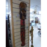 CARVED AFRICAN WALL PLAQUE AND MASK 120 CMS HIGH