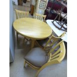 LIGHT OAK ROUND TABLE & 4 CHAIRS