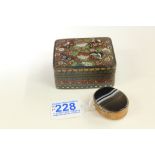 JAPANESE CLOISONNE RECTANGULAR BOX + AGATE OVAL PATCH BOX