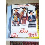 3 VINTAGE CINEMA POSTERS, THE GOOD THE BAD & THE UGLY, RAMBO & INDIANA JONES (GERMAN VERSION)