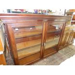 MAHOGANY GLAZED BOOKCASE / CUPBOARD WITH 3 DRAWERS, 3 DOORS, ONE GLAZED 248 X 166 CMS