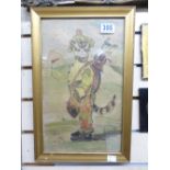 LOUIS WAIN WATERCOLOUR OF A CAT GOLFER, DATED 1909 44 X 28 CMS