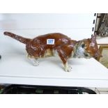 TIN GLAZED CERAMIC CAT 56 X 18 CMS DAMAGE TO TAIL, SIGNED ON UNDERSIDE J. FILMONT CAEN