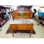 MARBLE TOPPED WASH STAND WITH TILED SPLASH BACK