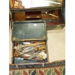 QUANTITY OF VINTAGE TOOLS & WOODEN TOOL BOX