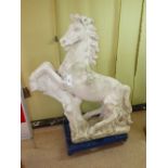 LARGE & HEAVY STONE GARDEN STATUE OF A REARING HORSE H 143CM X W 130CM