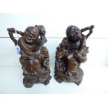 PAIR 19th CENTURY JAPANESE ROOT CARVINGS OF OLD MEN 27 CMS