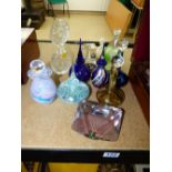 QUANTITY OF GLASS PERFUME BOTTLES + OTHERS