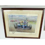 SIGNED BRITISH GRAND PRIX PRINT 'VICTORY' H 68CM X W 84CM